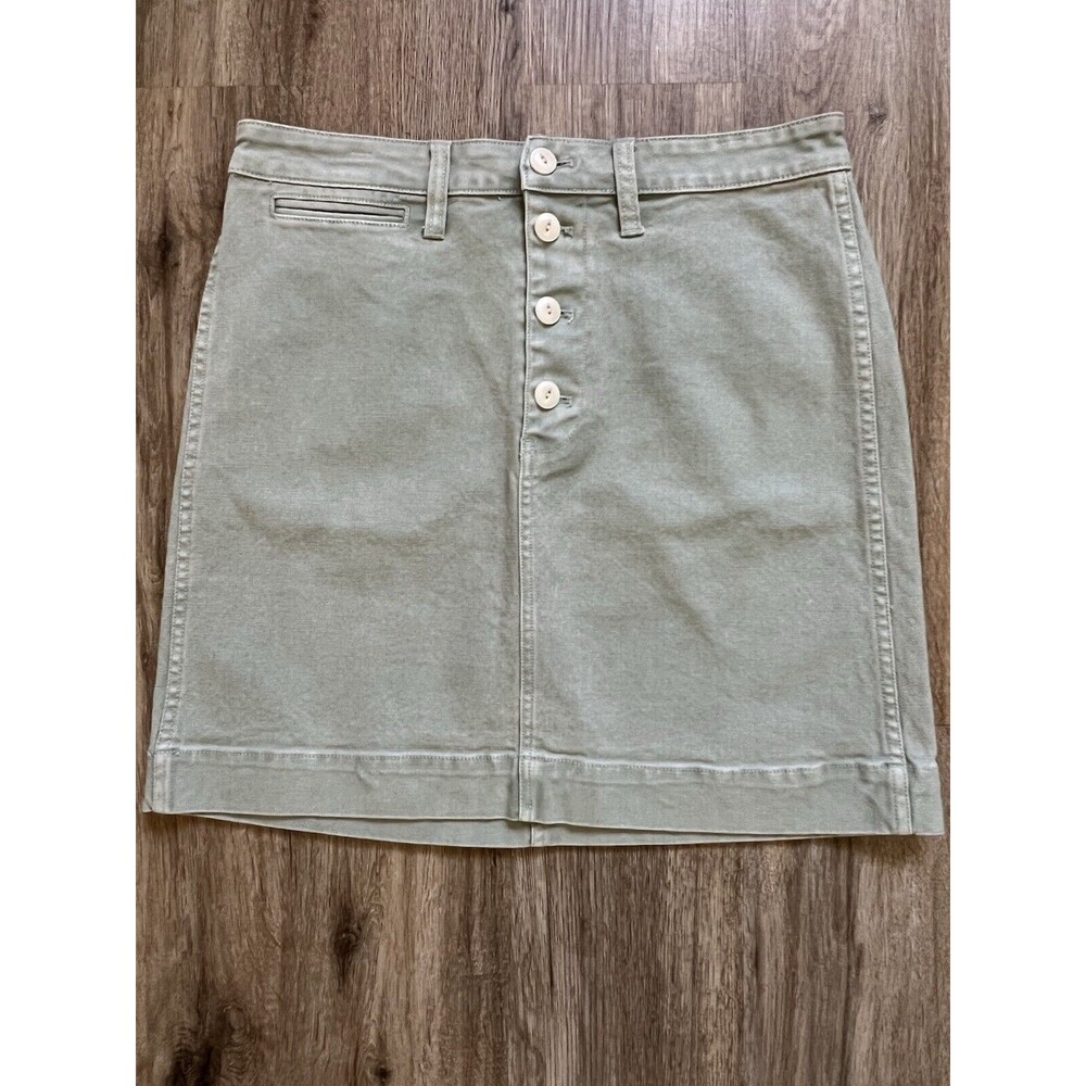 Madewell Emmett Straight Mini Skirt Sz 29 Frosted Green Stretchy Button Front